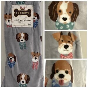 DOGS IN SCARF 50x70” Soft Plush Throw Pet Blanket by Cuddle Love Gray NEW